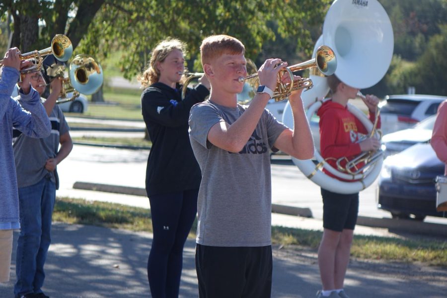 The 8th grade band class practices for marching band during 3rd hour on Wednesday Sept 8. 8th grade trumpet player Cade Danielson said, “If I didnt play the trumpet I would probably play the tuba because it sounds really cool.”
