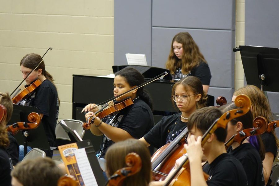 The 7th grade orchestra plays at Farley Elementary on their tour on November 10th. A few 8th graders helped out, too. Caption by Jackson Noller.