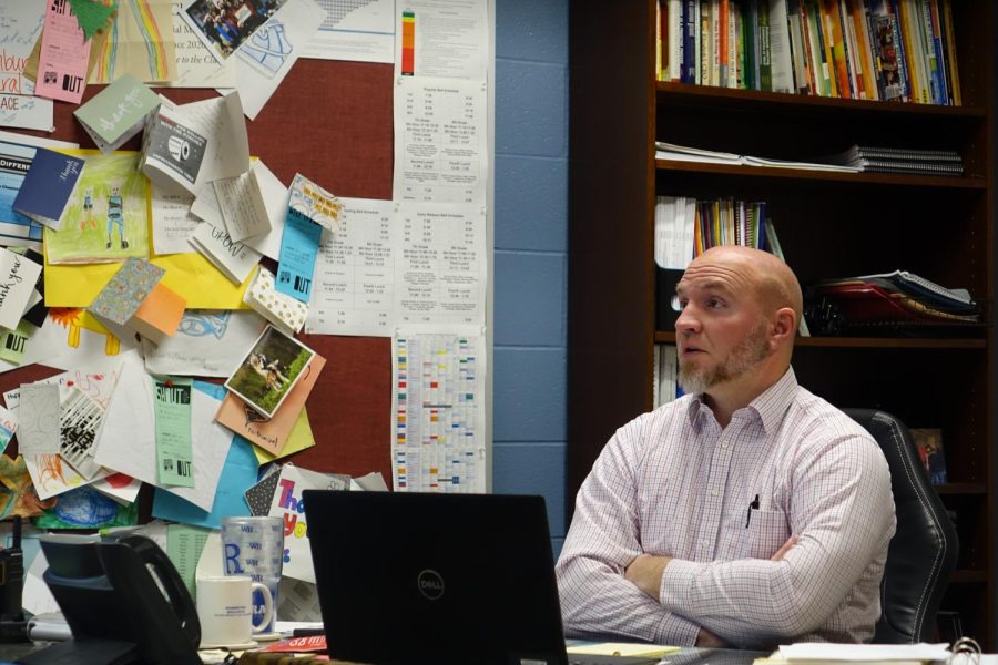 On January 25th, in his office Mr. Chesmore discusses adding a girls wrestling team to W.R.M.S. because of the growing number of girls wanting to join. Story by Madyson Nelson.