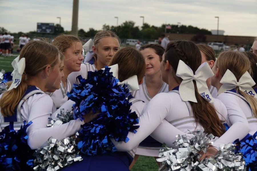 On September 22nd, the WRMS 8th grade cheer squad does a Color Shout after winning the game against Seaman.