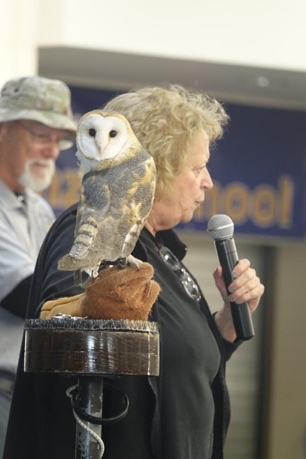 On March 29th, Mr. Tubbs and his Operation Wildlife associate shows a barn owl named No No to the 7th graders to inform and entertain them.
