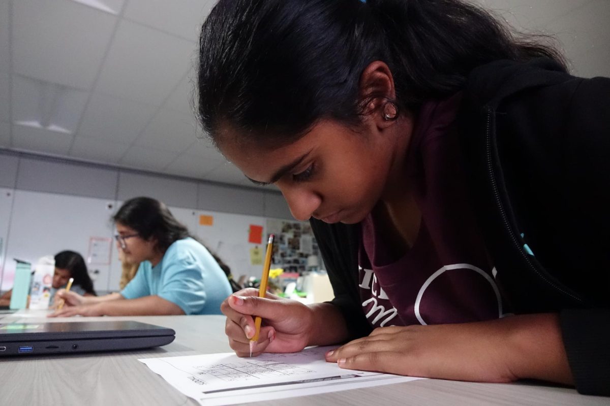 On Monday, September 18th, 7th grader Samhita Sanagavarapu showed off her math skills while attending math club and preparing for 2 math competitions in Mrs. Wilcox’s room (C21) at Washburn Rural Middle School. 