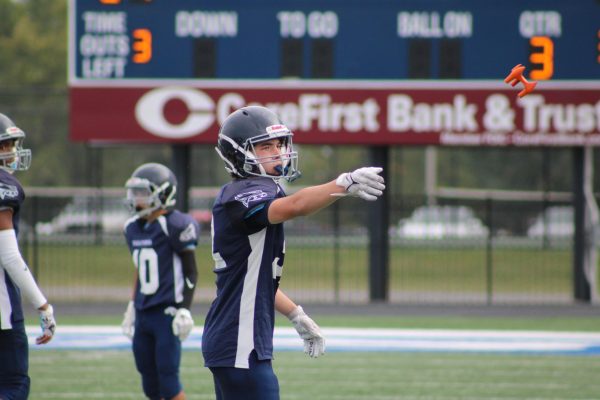 On September 27th, Lucas Penrod, on the 8th grade football, team is playing against Seaman Middle School at the Bowen-Glaze stadium. Its the third quarter and he throws the tee to the sideline after the kickoff. 