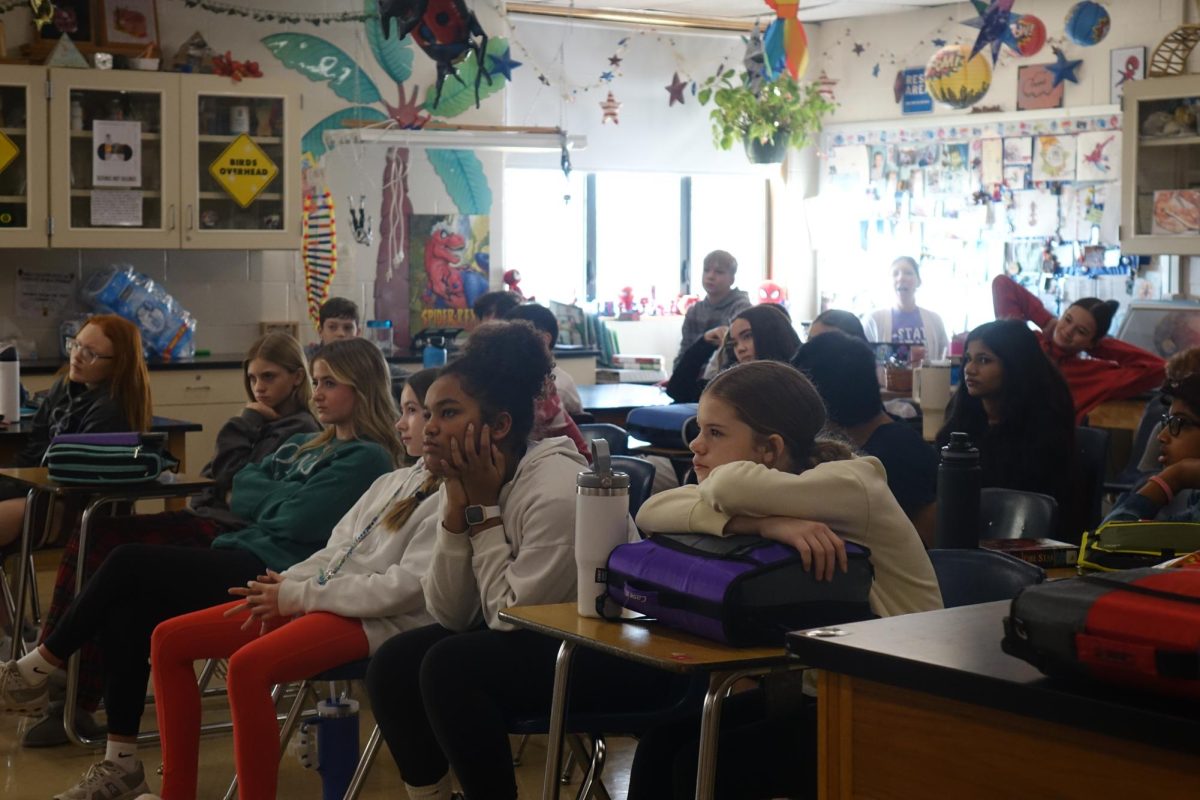 On Tuesday Feb, 6 at WRMS, 2nd Hr students in Mrs. Campbell’s classroom listen to the guest speaker and learning about the Galapagos island.
