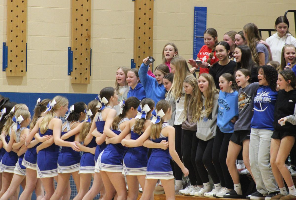 On Wednesday, January 31st, the 7th grade cheerleaders and student section cheer on the basketball team as they play Shawnee Heights at WRMS.
