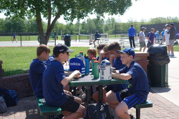 On May 3rd, the boys tennis team eats lunch at Kossover after playing a couple matches. 
