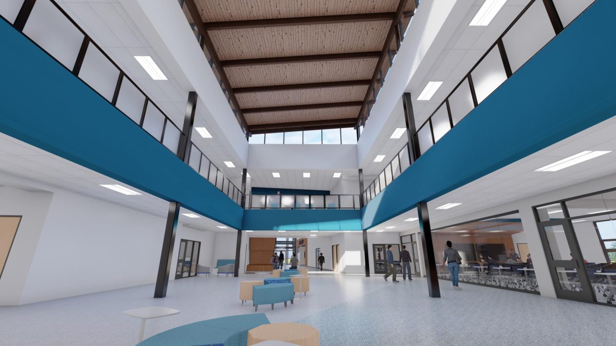 A rendering of the commons area in the future CTE building.  