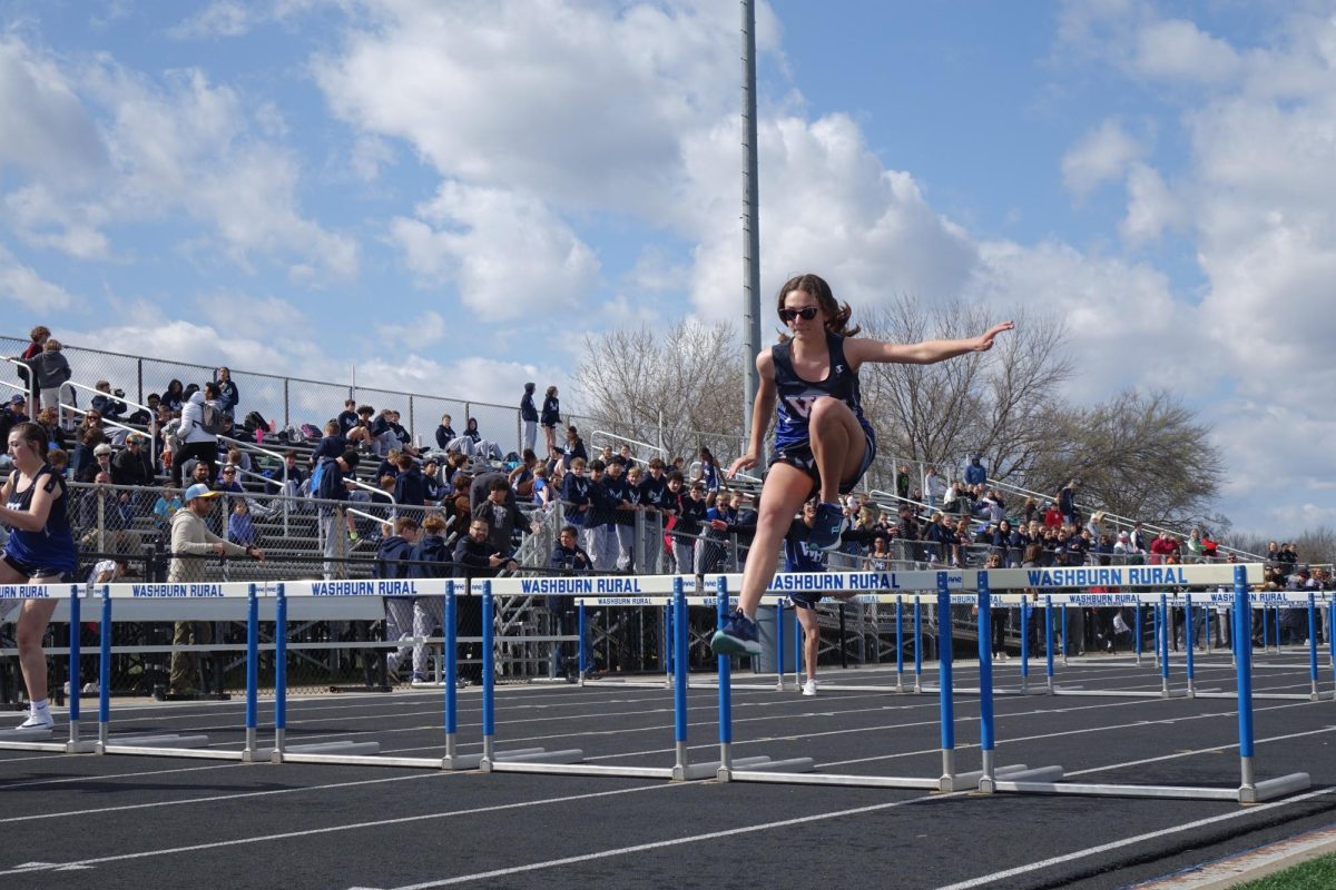 On April 18th, 8th grader Isabella Vaidya jumps over the hurdles for her event at WRMS. 

