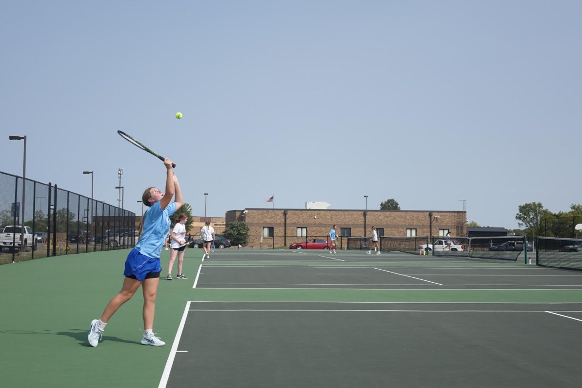 On Sept. 10 8th grader Josie Ingalsbe serves the ball for her match at WRMS.