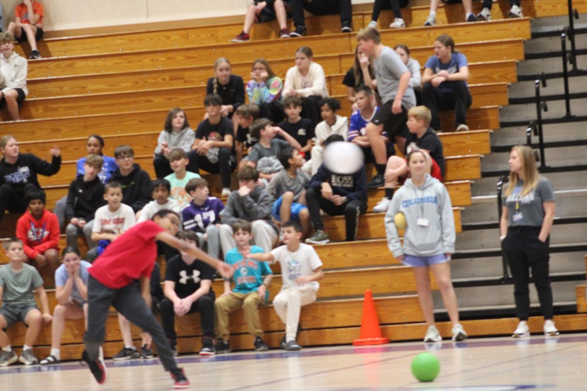 This 7th grade student is throwing a ball towards the other team to help his team get closer to winning the round of the dodgeball game to get one of the spot in the tournaments at WRMS on november 12.
