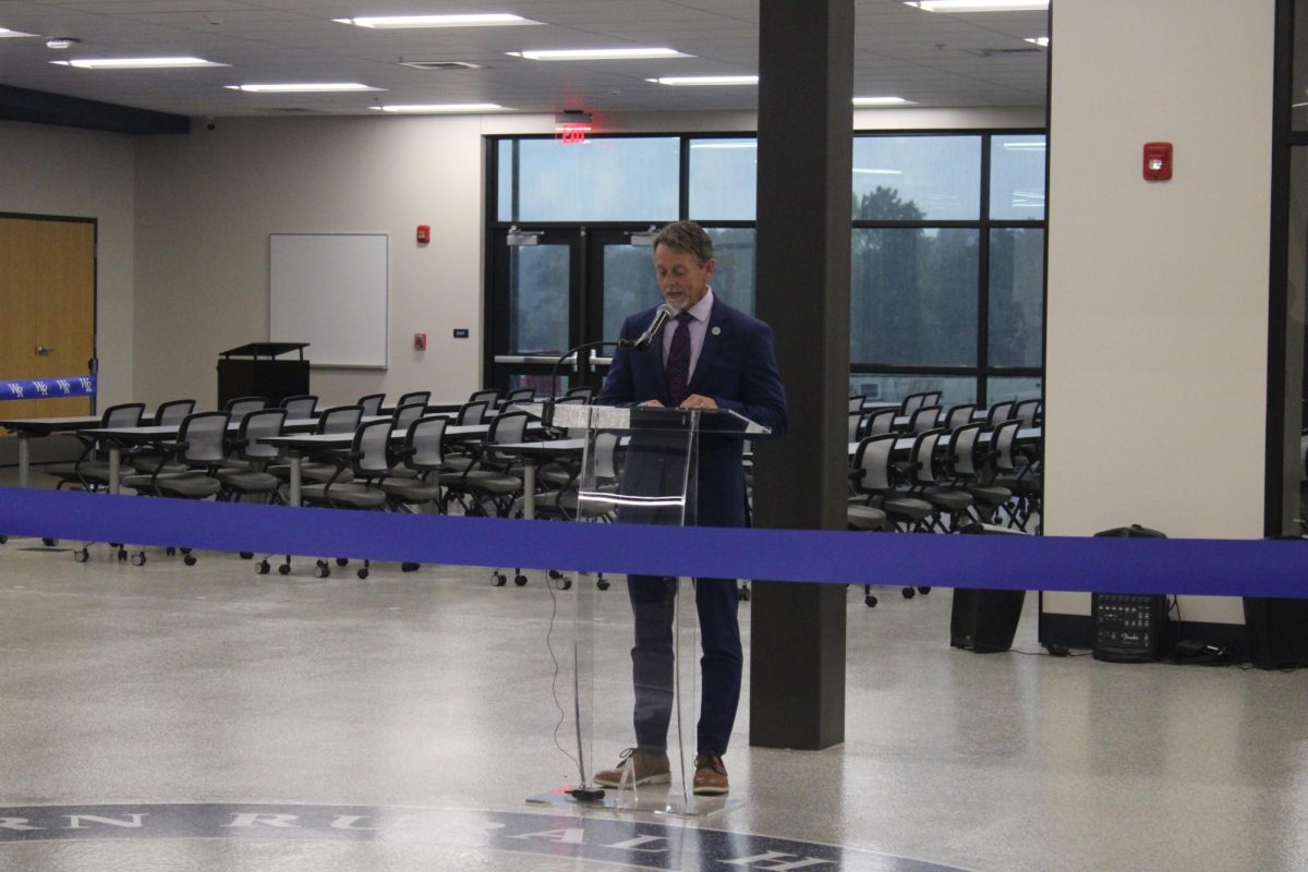 Auburn-Washburn Superintendent, Dr. Scott McWilliams, presents a speech at the WRHS CTE building ribbon-cutting ceremony on September 24, 2024.