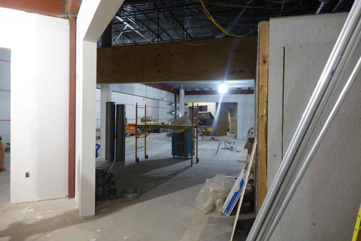 A view into the future library space, currently under construction. 