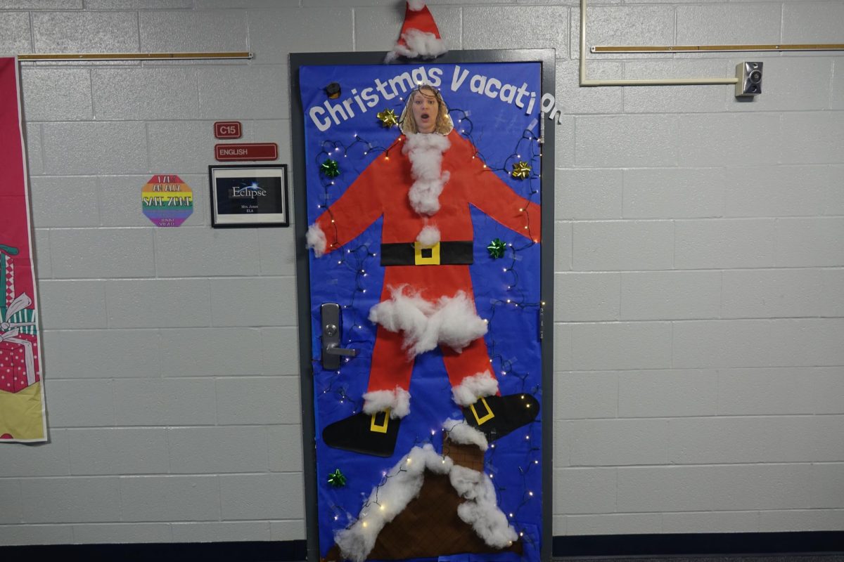 Mrs. Jones students decorate her door during class and advisories in the eclipse pod to try and win the door decorating competition.
