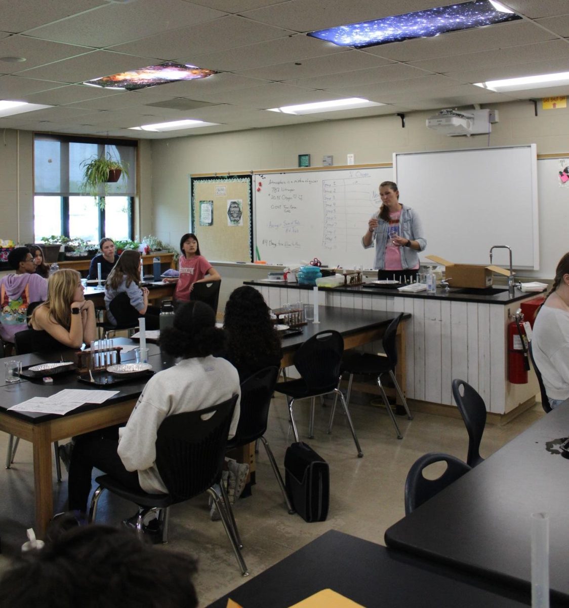 Eighth grade science teacher, Mrs. Louderback, teaches her fifth hour science class on Wednesday, April 23.